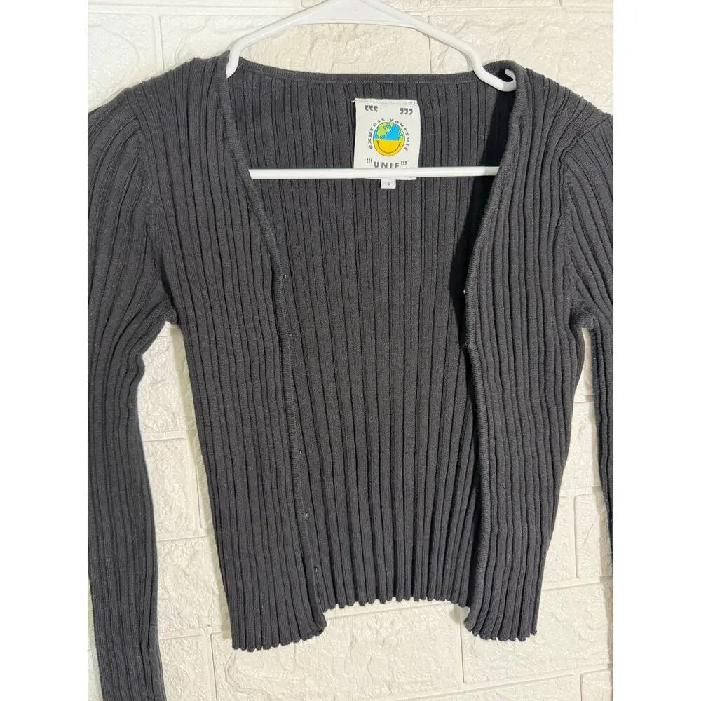 UNIF Women’s Size Small Black Ribbed Knit Cropped Hook-and-Eye Cardigan